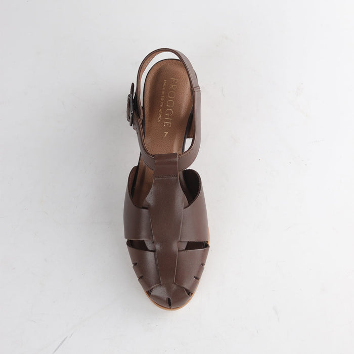 Froggie Shoes Shoes Froggie Women’s Mid Heel Fisherman Sandal - Brown Leather-12993