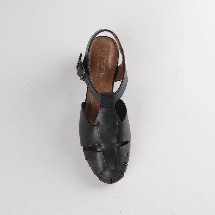 Froggie Shoes Shoes Froggie Women’s Mid Heel Fisherman Sandal - Black Leather-12993