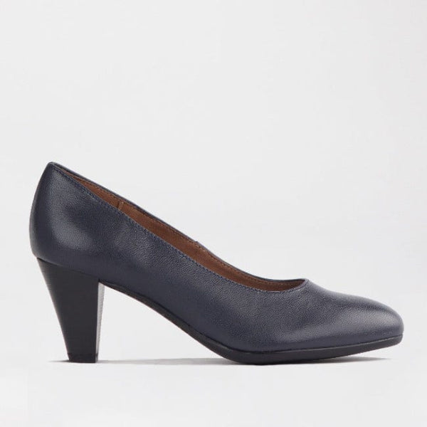 Froggie Mid Heel Court Shoe in Navy - 12045 - single side.