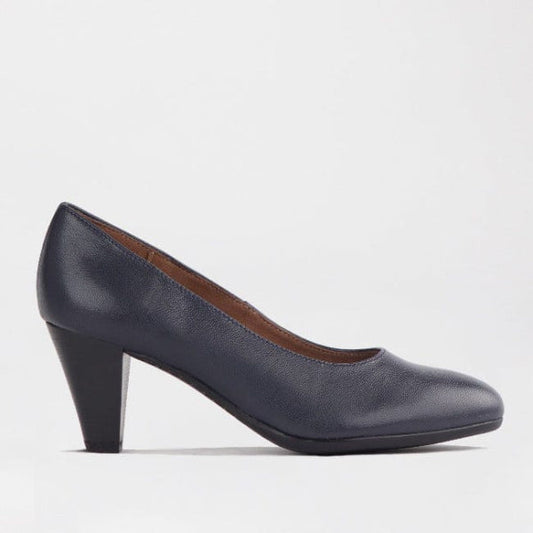 Froggie Mid Heel Court Shoe in Navy - 12045 - single side.