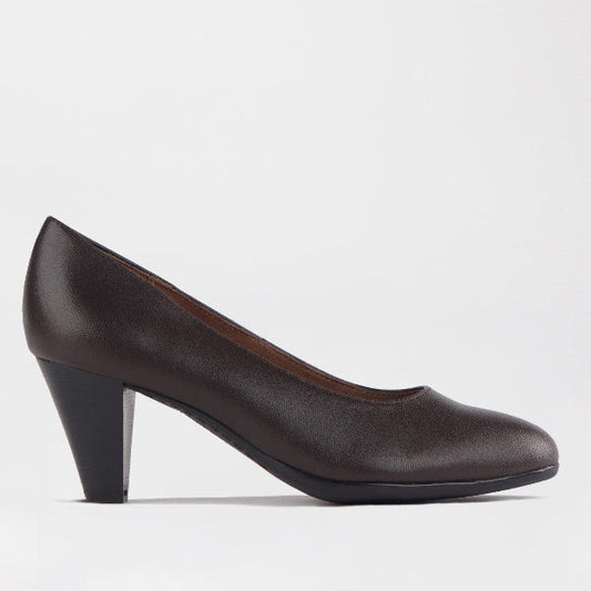 Froggie Shoes Women's Mid Heel Court Shoe in Brown - 12045 - side