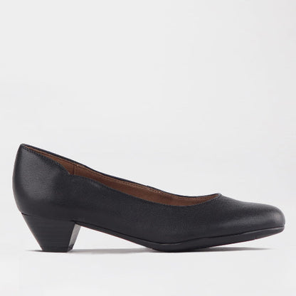 Froggie Women's Mid-Heel Court Shoe-Black Leather - 12635 - side