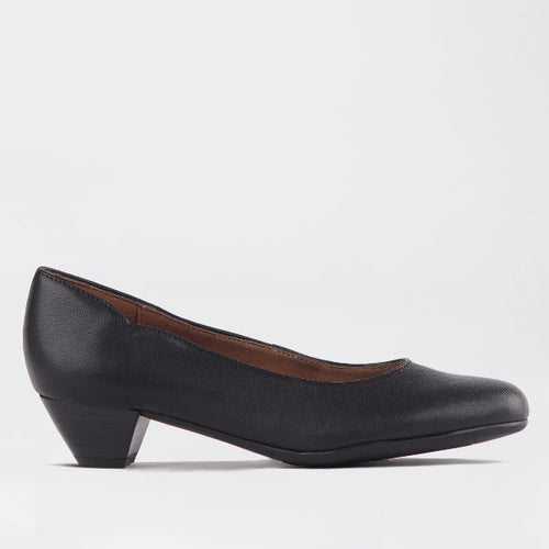 Froggie Women's Mid-Heel Court Shoe-Black Leather - 12635 - side