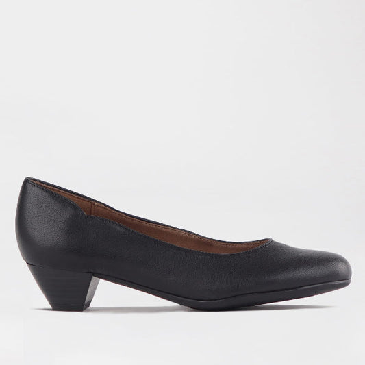 Froggie Women's Mid-Heel Court Shoe-Black Leather - 12635 - side