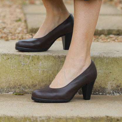 Factory Shop Court Shoe in Brown - 12637 - close up.
