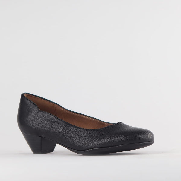 Froggie Women's Mid-Heel Court Shoe-Black Leather - 12635 - side - angle
