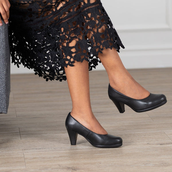 Factory Shop Court Shoe in Black - 12637 - close up.