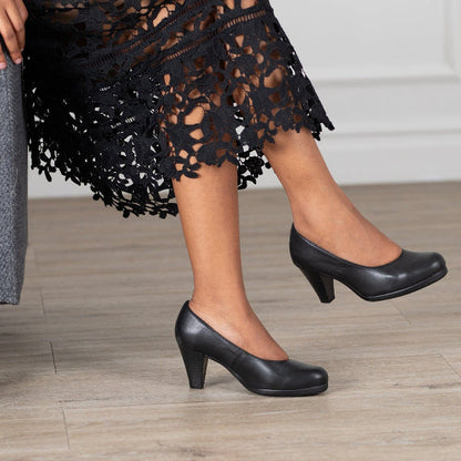 Factory Shop Court Shoe in Black - 12637 - close up.