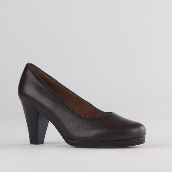 Factory Shop Court Shoe in Brown - 12637 - side angle.