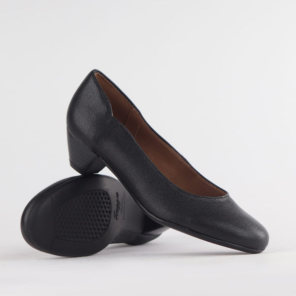 Froggie Women's Mid-Heel Court Shoe-Black Leather - 12635 - pair