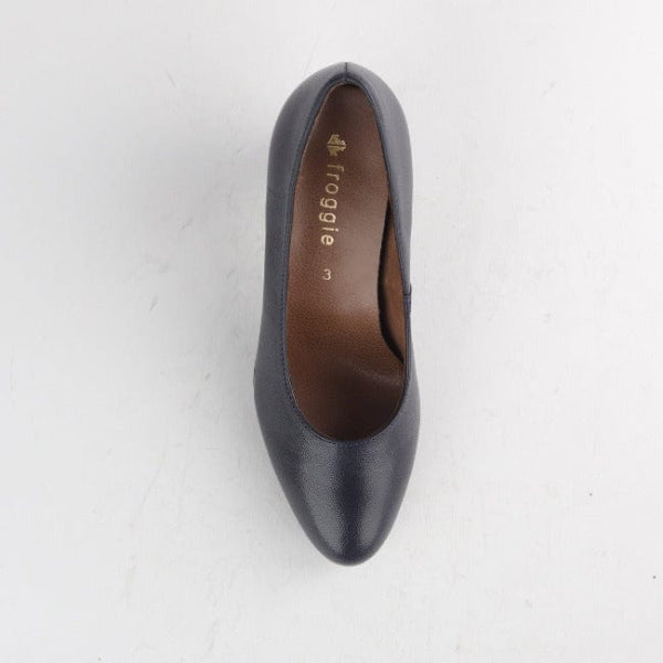 Froggie Mid Heel Court Shoe in Navy - 12045 - top angle.