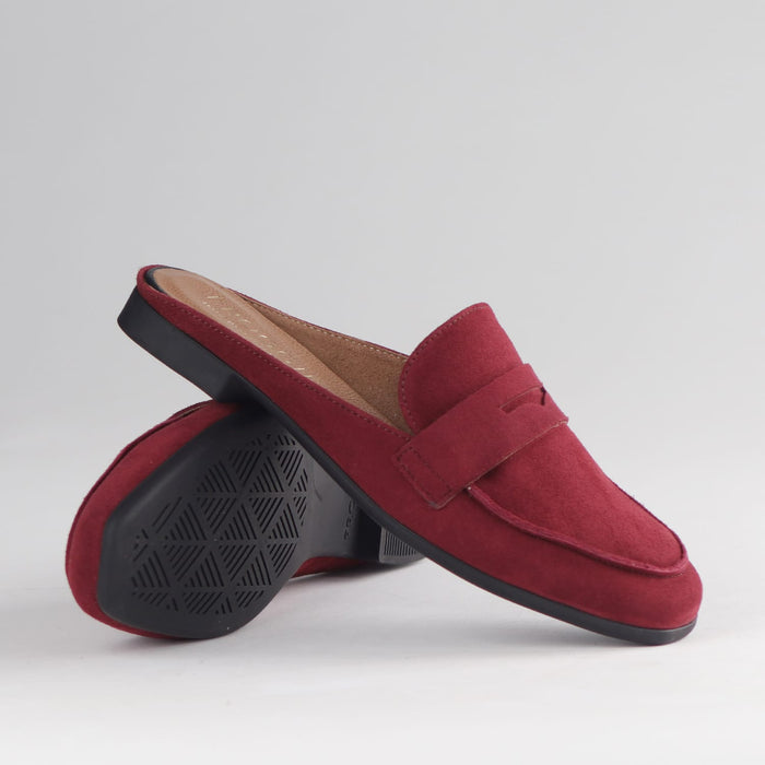 Froggie Shoes Loafers Froggie Women's Open back Loafer- Burgundy Suede - 12974