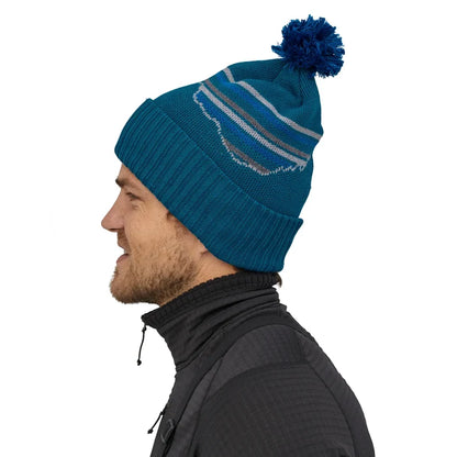 Patagonia Powder Town Beanie - Fitz Roy Retro Stripe Knit: Crater Blue