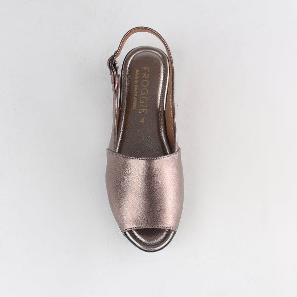 Factory Shop Shoes Peep Toe Slingback Sandal in Lead Metallic - 12870