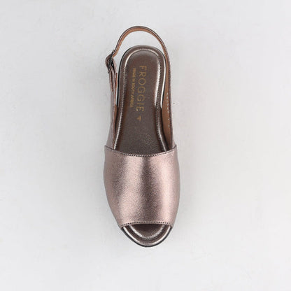 Factory Shop Shoes Peep Toe Slingback Sandal in Lead Metallic - 12870