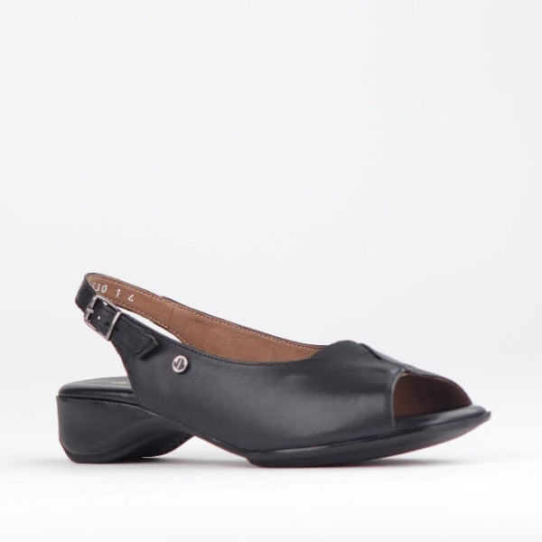 Froggie Open Toe Slingback Sandal in Black - 10345 - side angle.