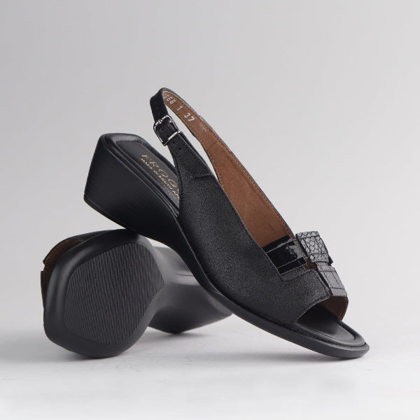 Factory Shop Shoes Froggie Women's Peep Toe Slingback Sandal in Black - 12931