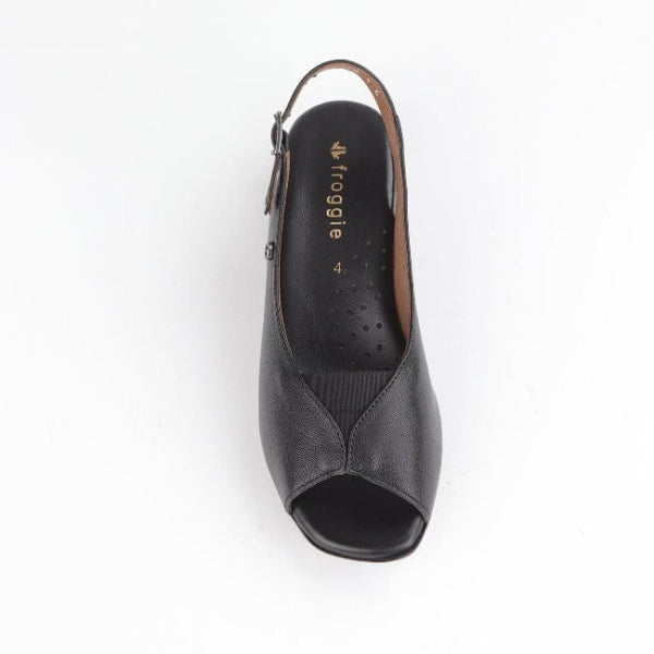 Froggie Open Toe Slingback Sandal in Black - 10345 - top angle.