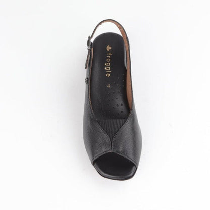 Froggie Open Toe Slingback Sandal in Black - 10345 - top angle.