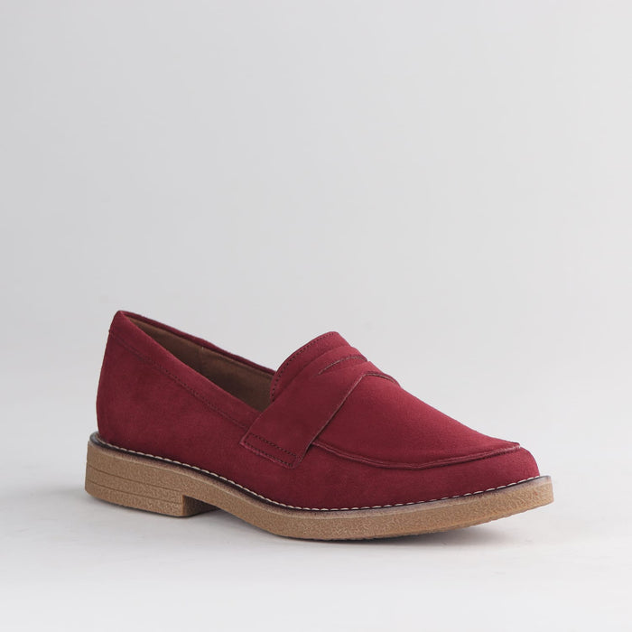 Froggie Shoes Loafers Froggie Women's Penny Loafer Shoe-Burgundy suede - 12778