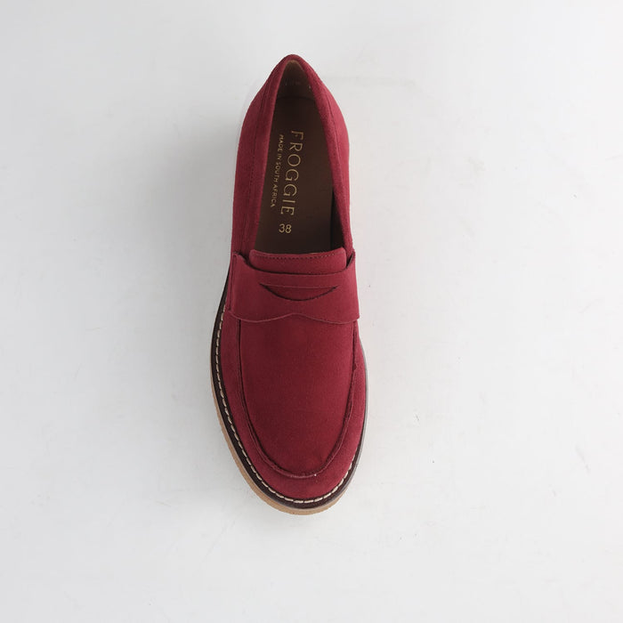 Froggie Shoes Loafers Froggie Women's Penny Loafer Shoe-Burgundy suede - 12778
