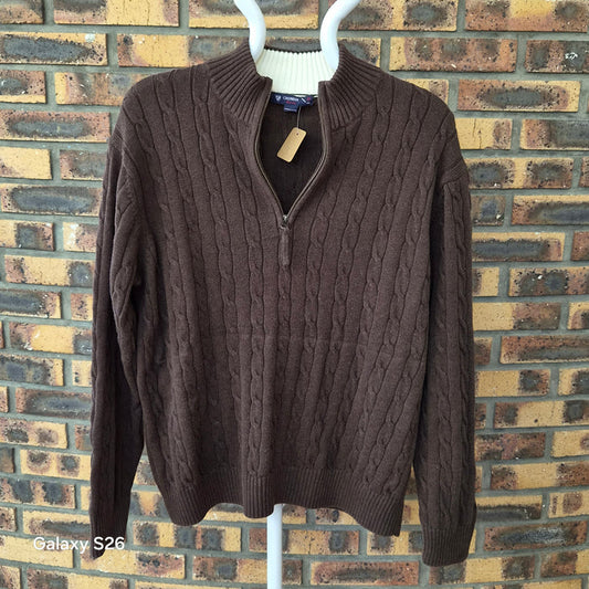 Pull homme Cremieux marron torsadé col zippé XL 100% coton