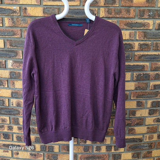 Pull homme Perry Ellis prune col V XL coton et laine