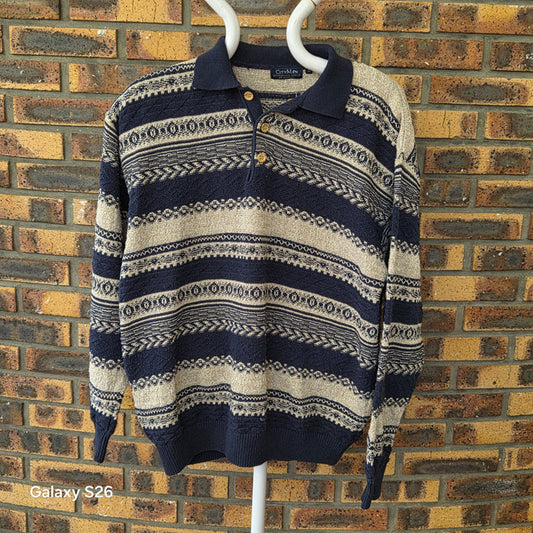 Pull homme vintage CityMan KappAhl bleu marine beige M