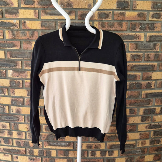 Pull homme vintage col zippé noir crème Made in Italy