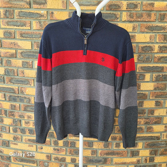 Pull U.S. Polo Assn. rayé col zippé – XL