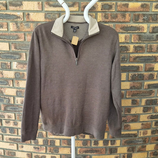 Pull Van Heusen marron col zippé – M