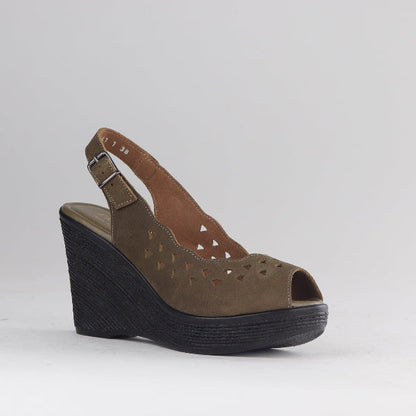 Froggie Women's Punched Slingback Wedge Sandal-Forest- 12934 - side angle