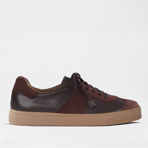 Froggie Women’s Retro Lace-up Sneaker-Brown Leather and Suede  -13036 - side.