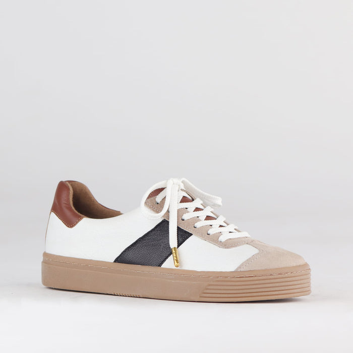 Froggie Shoes Shoes Froggie Womens Retro Lace-up Sneaker- Multi Coloured Leather and Suede -12795