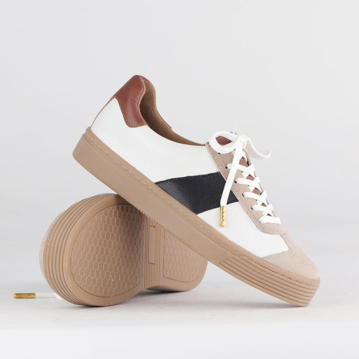 Froggie Shoes Shoes Froggie Womens Retro Lace-up Sneaker- Multi Coloured Leather and Suede -12795