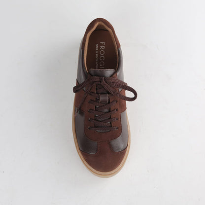 Froggie Women’s Retro Lace-up Sneaker-Brown Leather and Suede  -13036 - top angle.