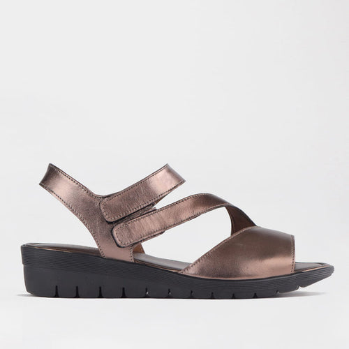 Froggie Women’s Sandal- Velcro- Lead Metallic Leather- 12538 -side.