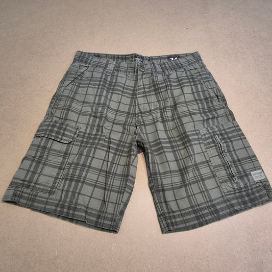 Short Cargo Vintage 90s/Y2K "RedHead" à Carreaux Vert Olive – 100% Coton Taille 44 FR