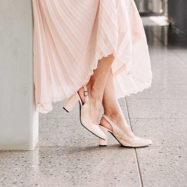 Froggie Women's Block Heel Slingback- Ivory Leather - 12790 - model picture