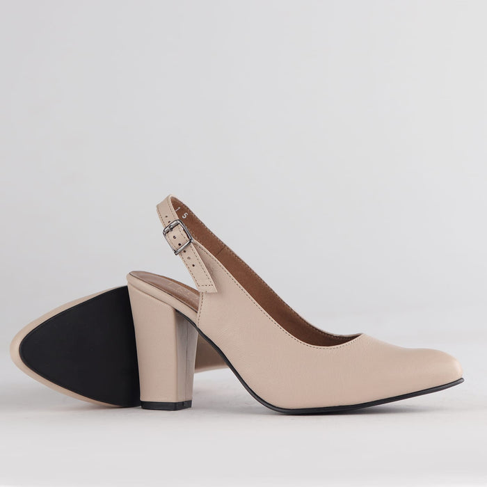 Froggie Shoes Shoes Froggie Women's Block Heel Slingback Court Shoe- Ivory Leather - 12790