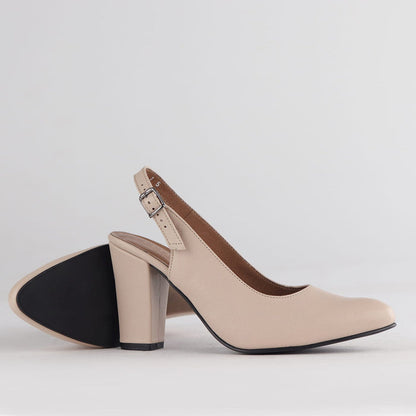 Froggie Shoes Shoes Froggie Women's Block Heel Slingback Court Shoe- Ivory Leather - 12790