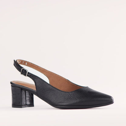 Froggie Shoes Shoes Froggie Women's Slingback Block Heel Sandal-Black  Leather- 12613