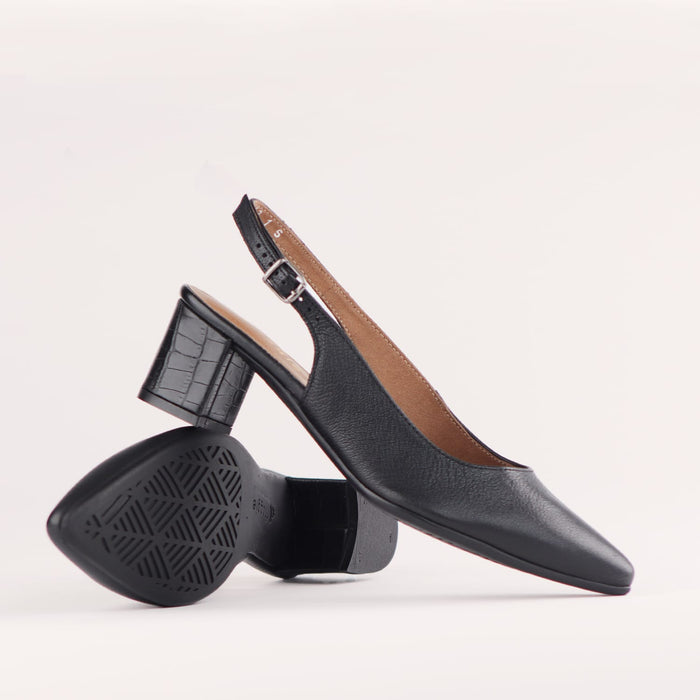 Froggie Shoes Shoes Froggie Women's Slingback Block Heel Sandal-Black  Leather- 12613