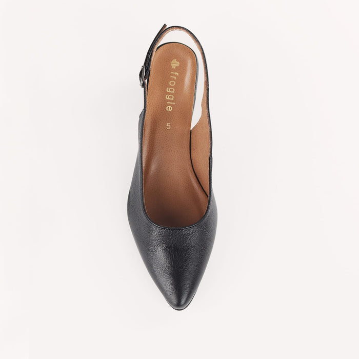 Froggie Shoes Shoes Froggie Women's Slingback Block Heel Sandal-Black  Leather- 12613