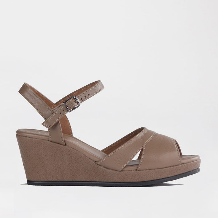 Froggie Shoes Shoes Froggie Women's Slingback Peep Toe Wedge Sandal- Stone Leather- 12875