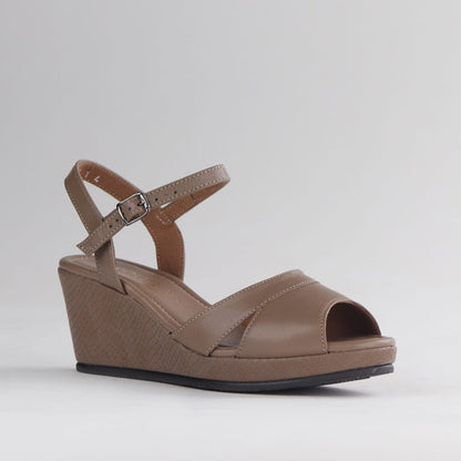 Froggie Shoes Shoes Froggie Women's Slingback Peep Toe Wedge Sandal- Stone Leather- 12875