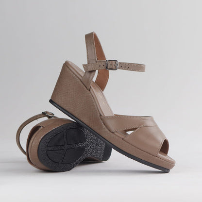 Froggie Shoes Shoes Froggie Women's Slingback Peep Toe Wedge Sandal- Stone Leather- 12875