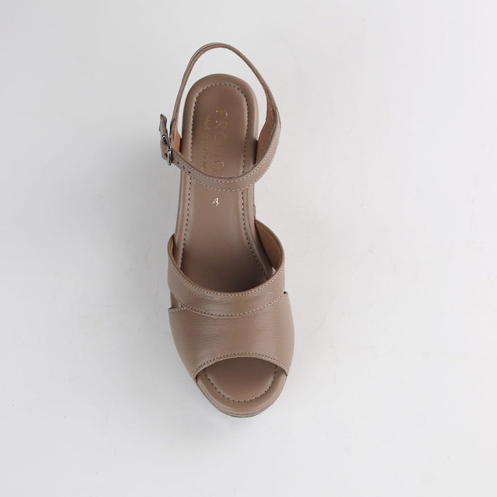 Froggie Shoes Shoes Froggie Women's Slingback Peep Toe Wedge Sandal- Stone Leather- 12875