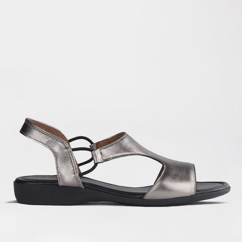 Froggie Shoes Sandals Froggie Women's Slingback T-Bar Flat Sandal-Pewter Metallic - 12104