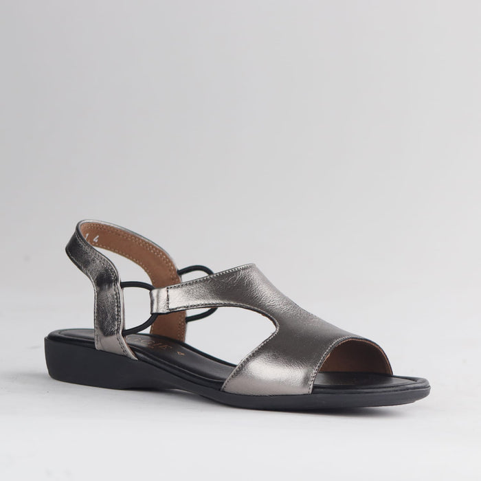 Froggie Shoes Sandals Froggie Women's Slingback T-Bar Flat Sandal-Pewter Metallic - 12104